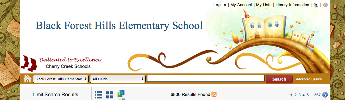Screen shot of BFH Library page 